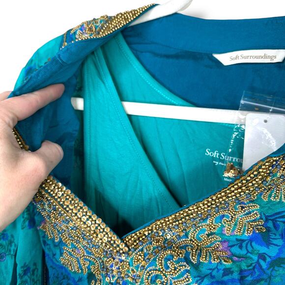 Soft Surroundings NWT Meridian Blue Embellished Bronte Kaftan Tunic & Tank Top - Picture 7 of 10